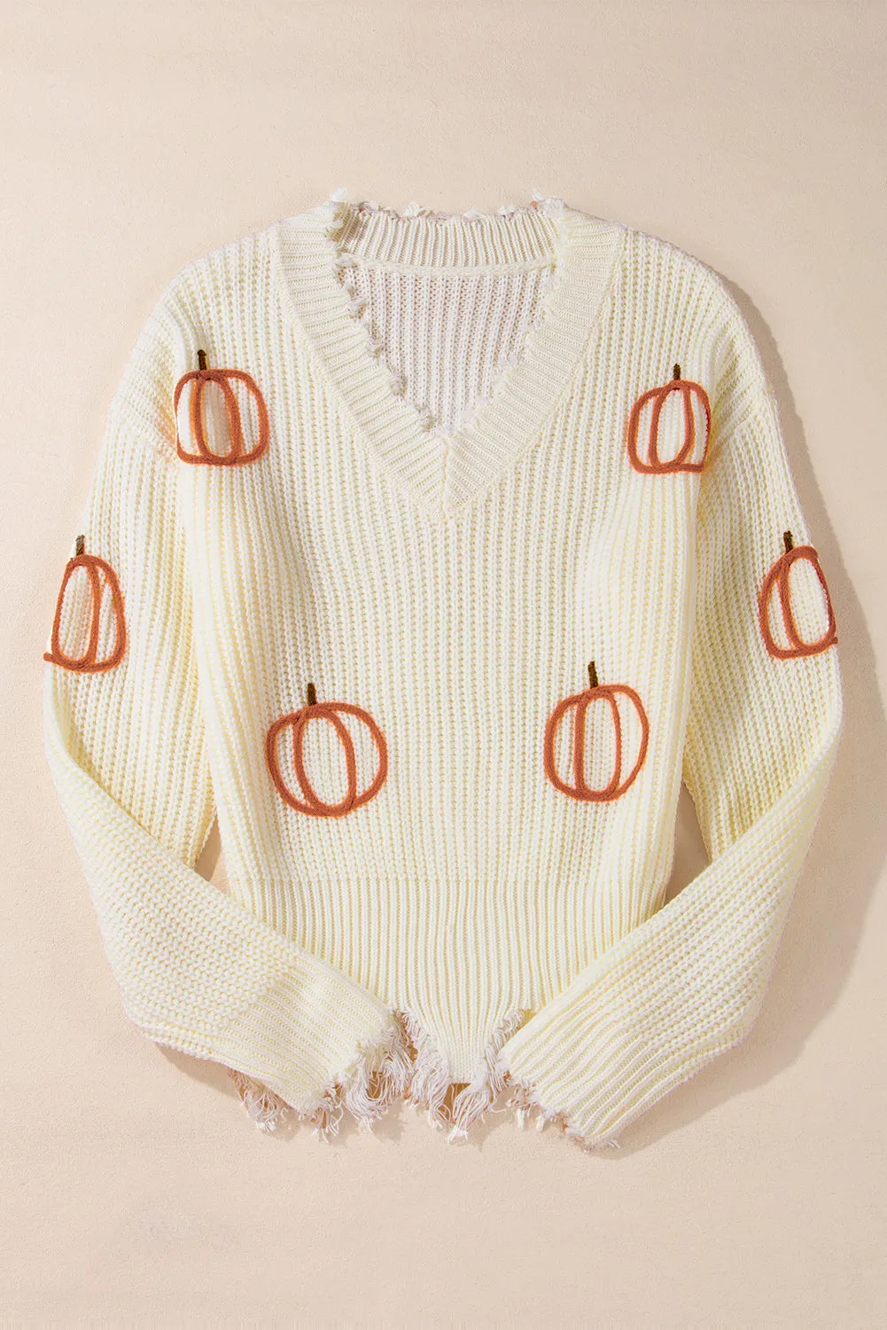 Raw Hem Pumpkin V-Neck Sweater