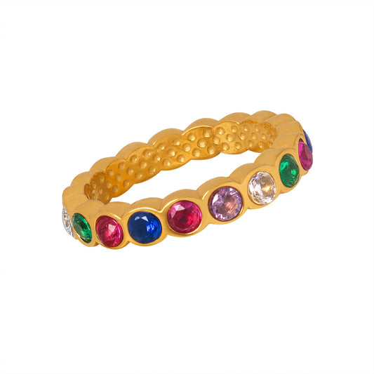 Gold or Silver Steel Rainbow CZ Ring