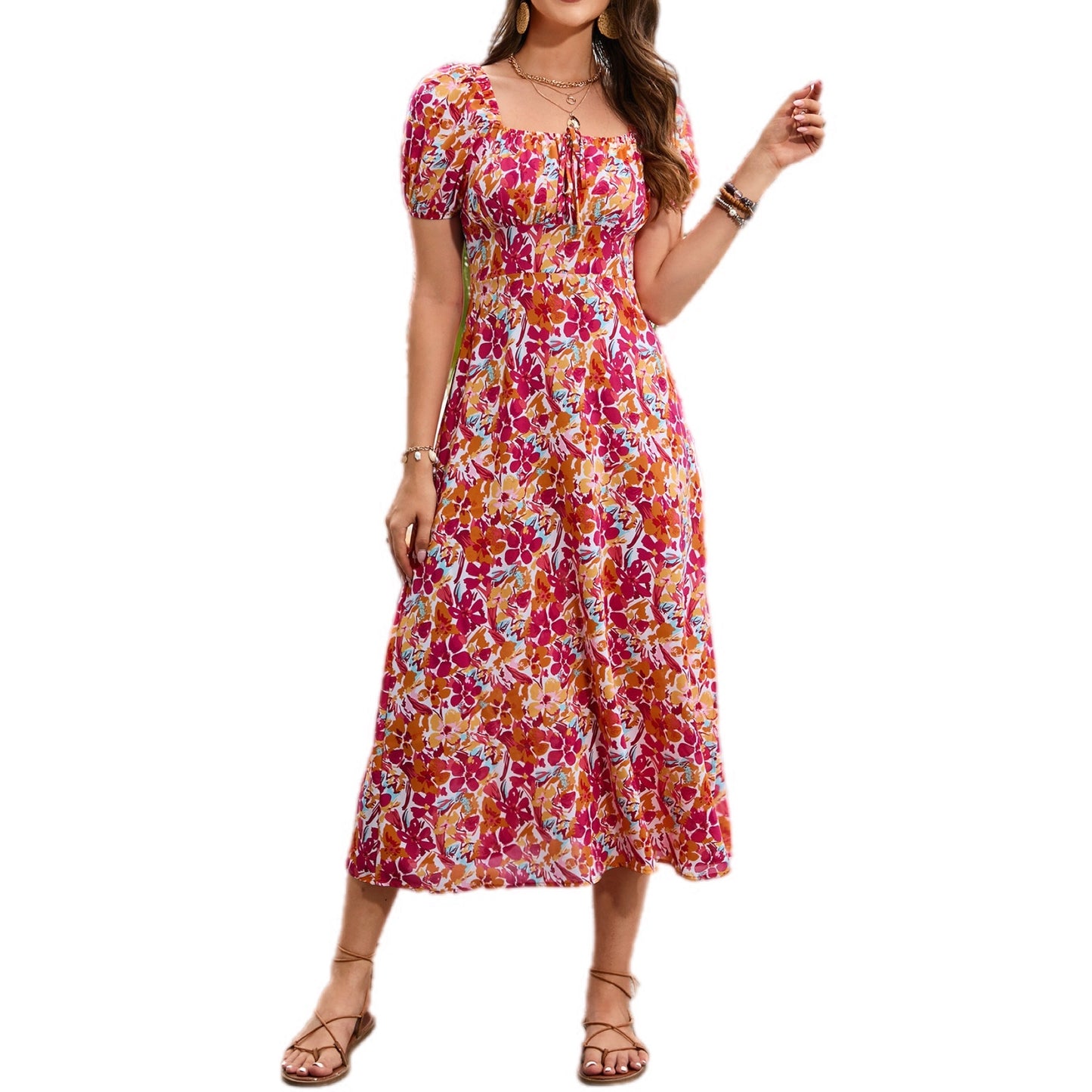 Floral Puff Sleeve Midi Sundress