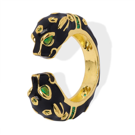 Gold Cheetah Ring with Green CZ Accent