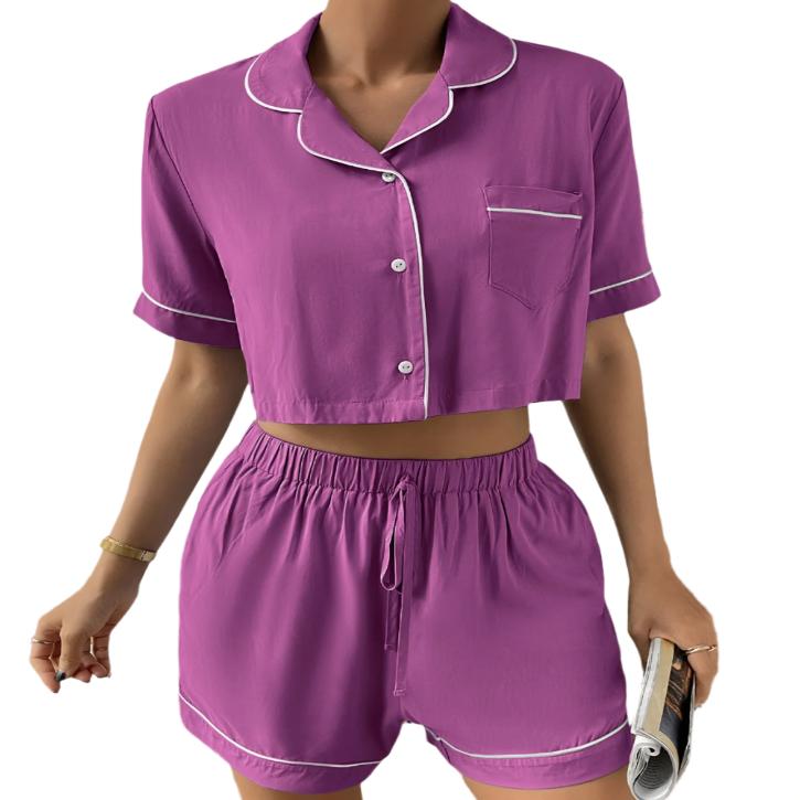 Cropped Shirt & Shorts Pajama Set