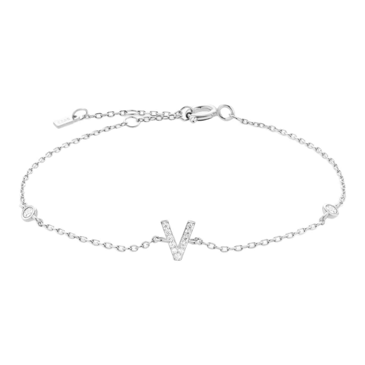 CZ Initial Charm Bracelet - V To Z