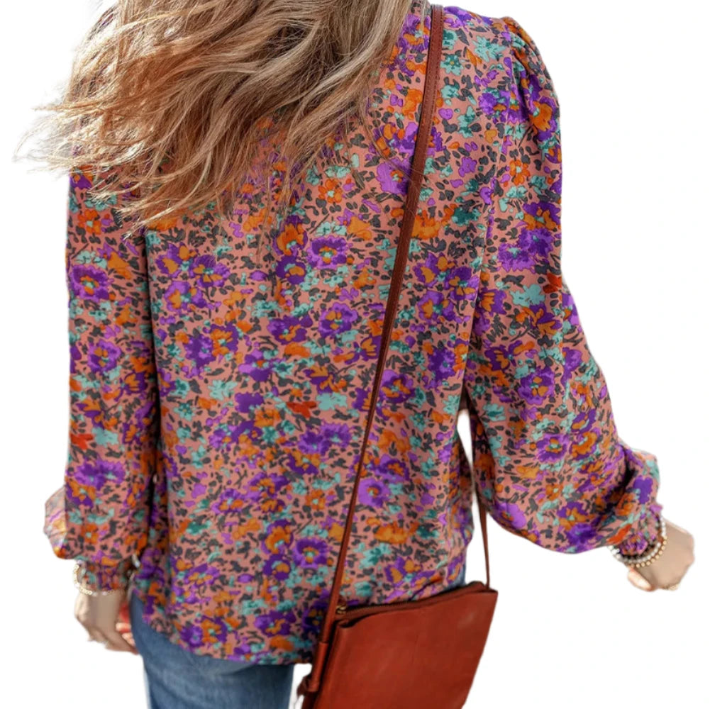 Floral Round Neck Long Sleeve Blouse