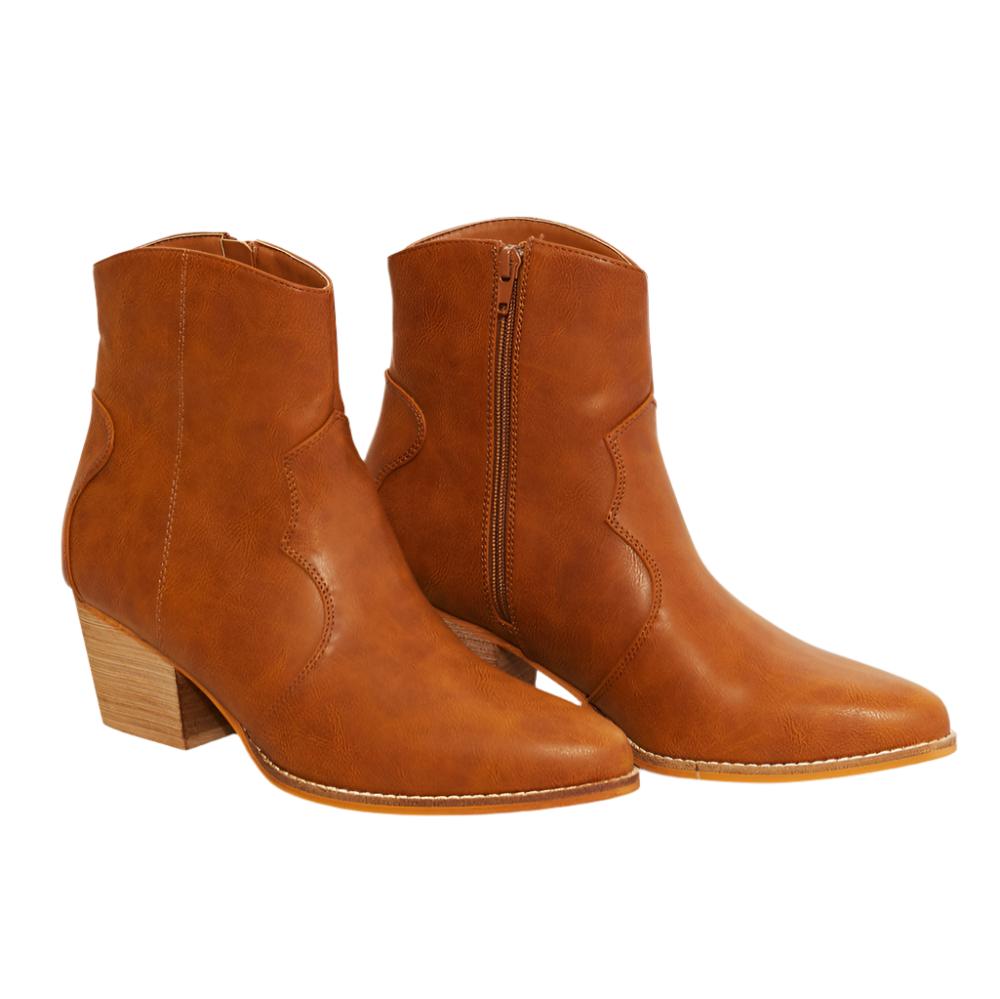 Faux Leather Western Ankle Boots in Ochre