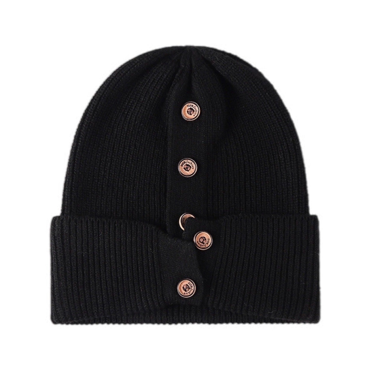 Button Rib-Knit Cuff Beanie