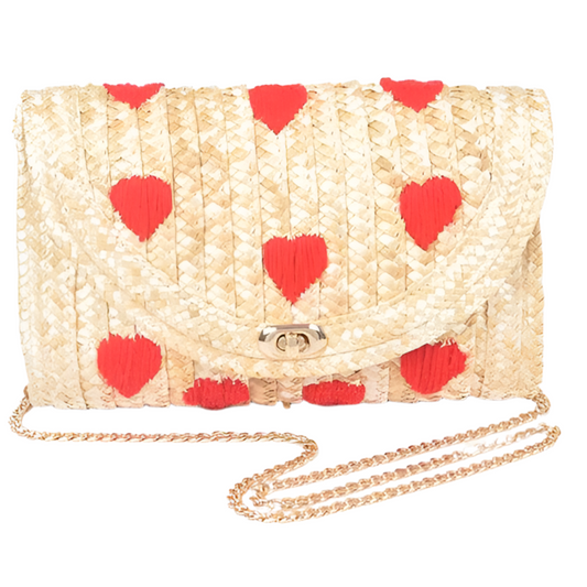 Heart Pattern Straw Convertible Clutch Bag