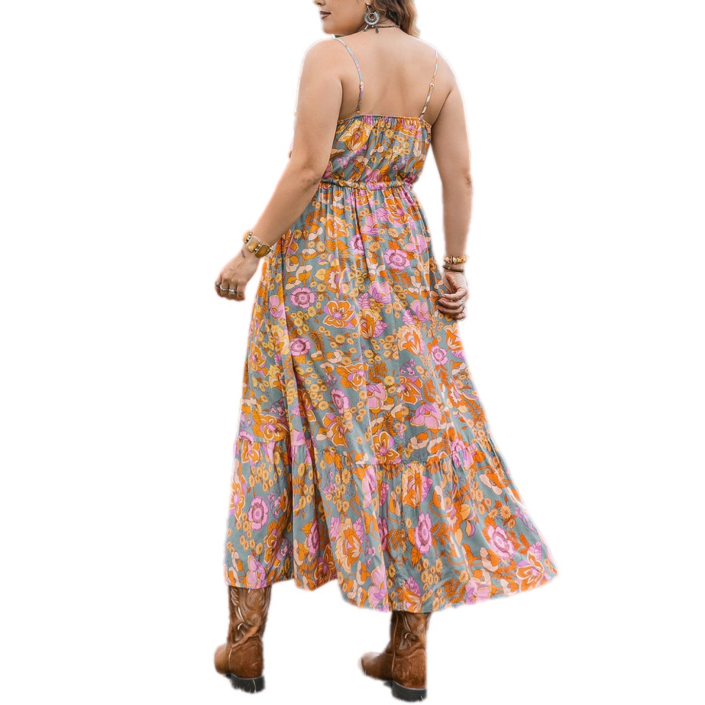 Plus Size Bohemian Floral Print Maxi Dress