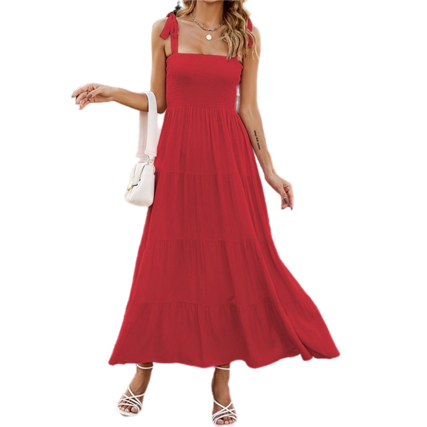 Sweetheart Bow Tie Shoulder Maxi Dress