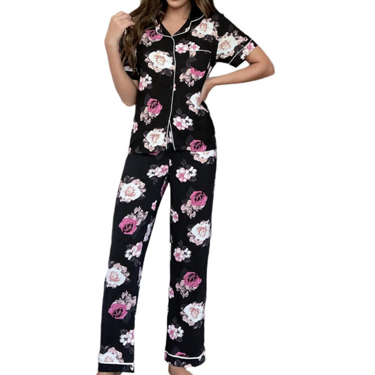 Floral Short Sleeve Shirt & Pants Sleep Set