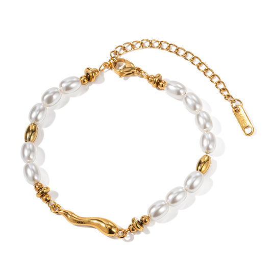 Freshwater Pearl Gold Steel Bracelet