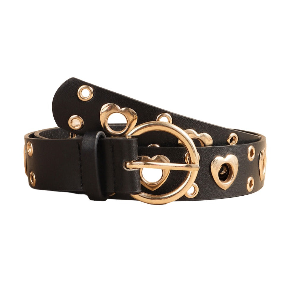 Heart Shaped Accent Vegan Leather Belt