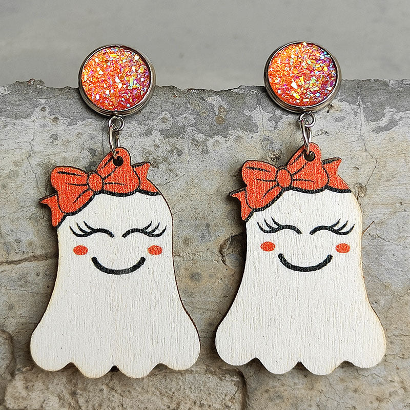 Ghost Wooden Dangle Earrings