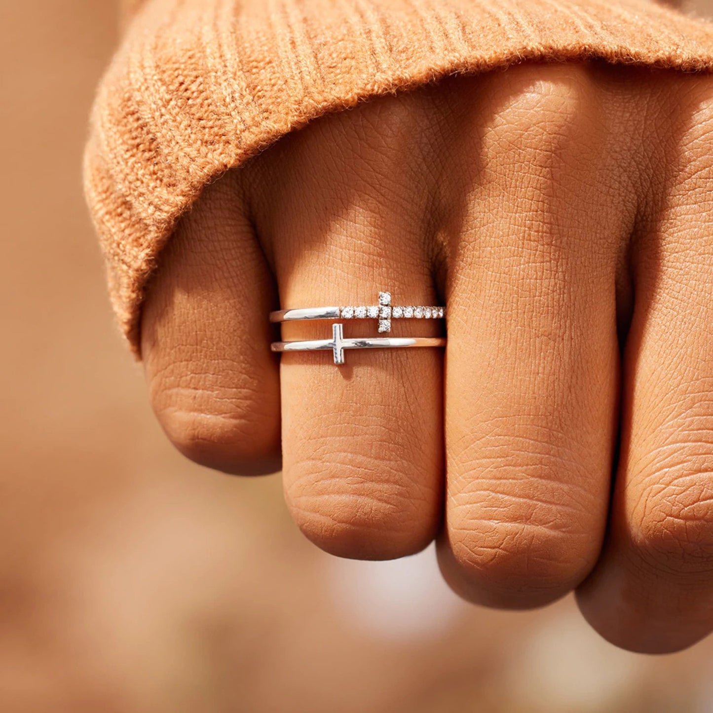 Twin Sparkle Zircon Cross Ring