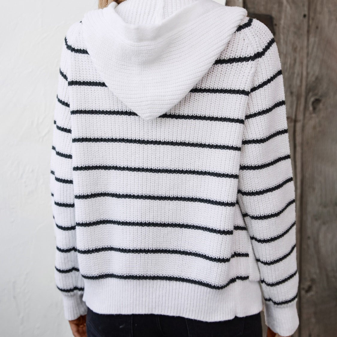 Striped Button Up Hooded Cardigan