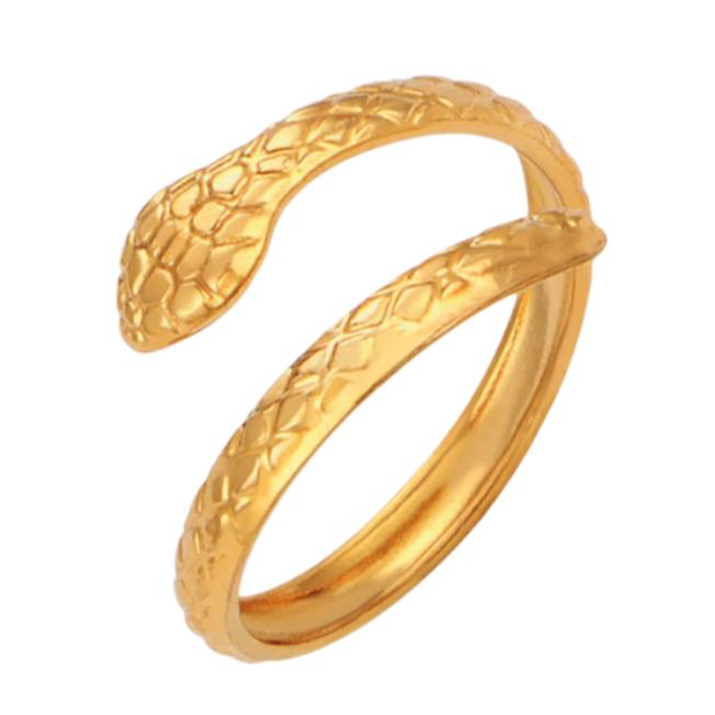 Gold Steel Snake Shape Bypass Ring