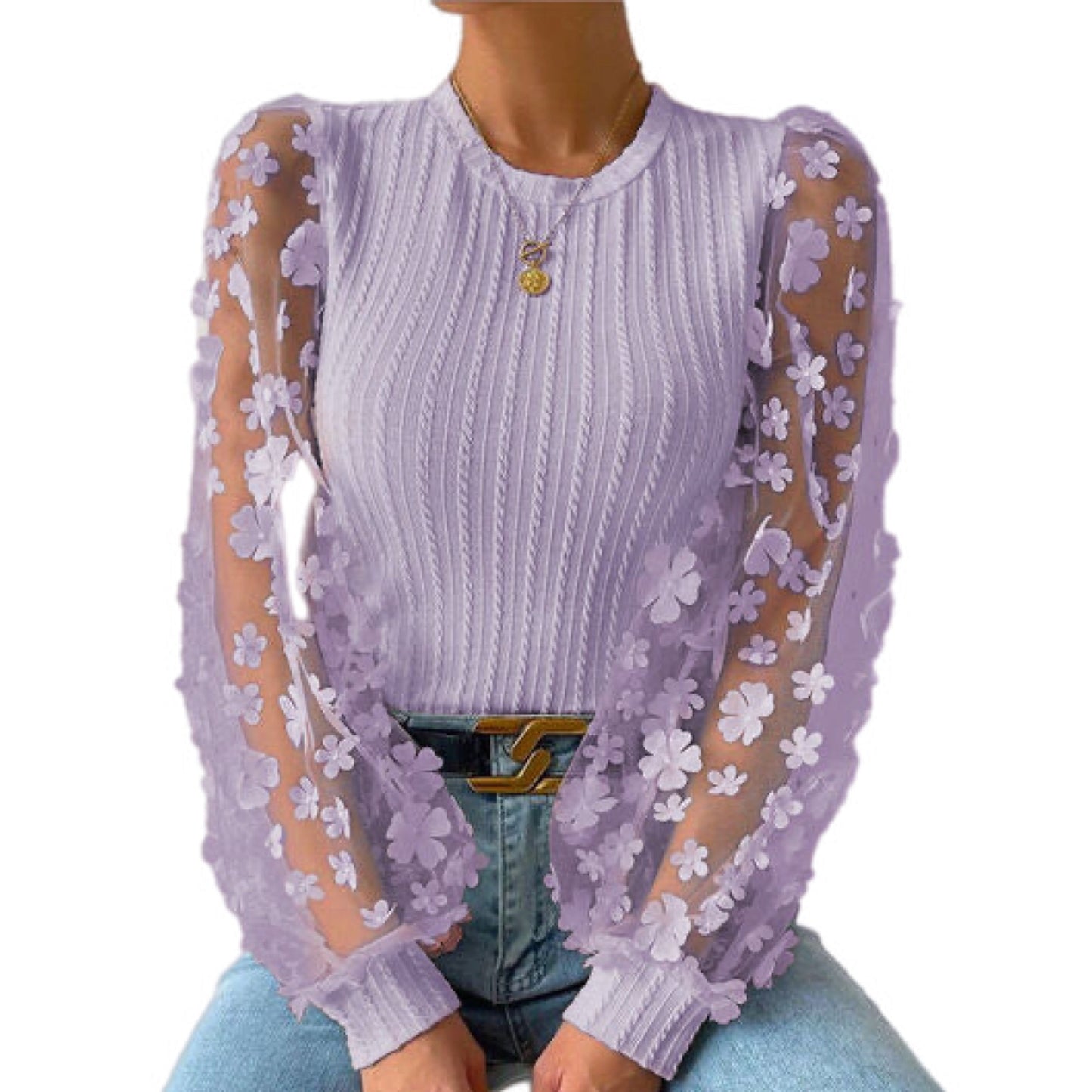 Textured Applique Long Sleeve Blouse