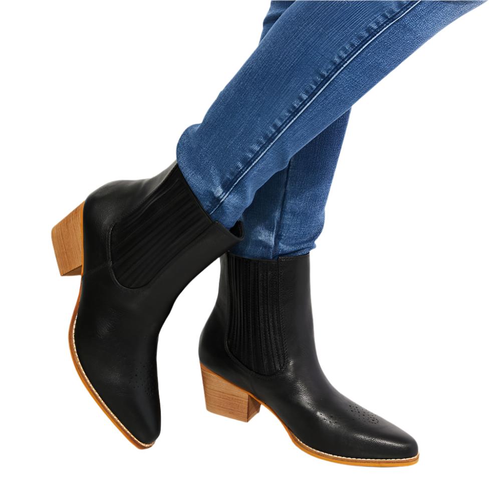 Stacked Heel Chelsea Boot in Black