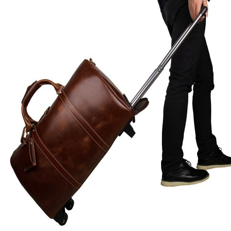 Rolling Leather Duffel Bag