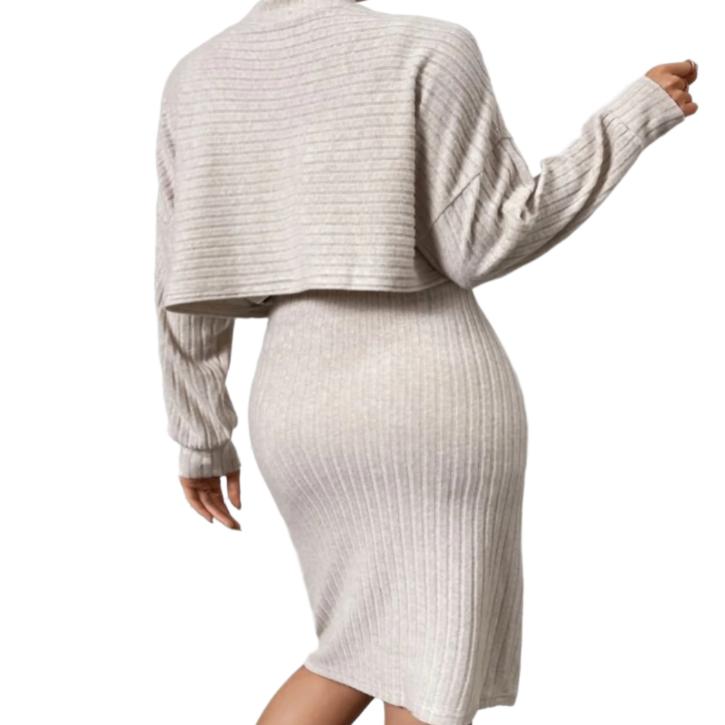 Mock Neck Long Sleeve Top & Wide Strap Dress Set