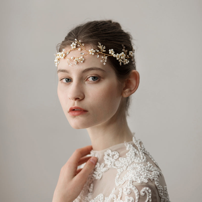 Gold Pearl Flower Head Piece