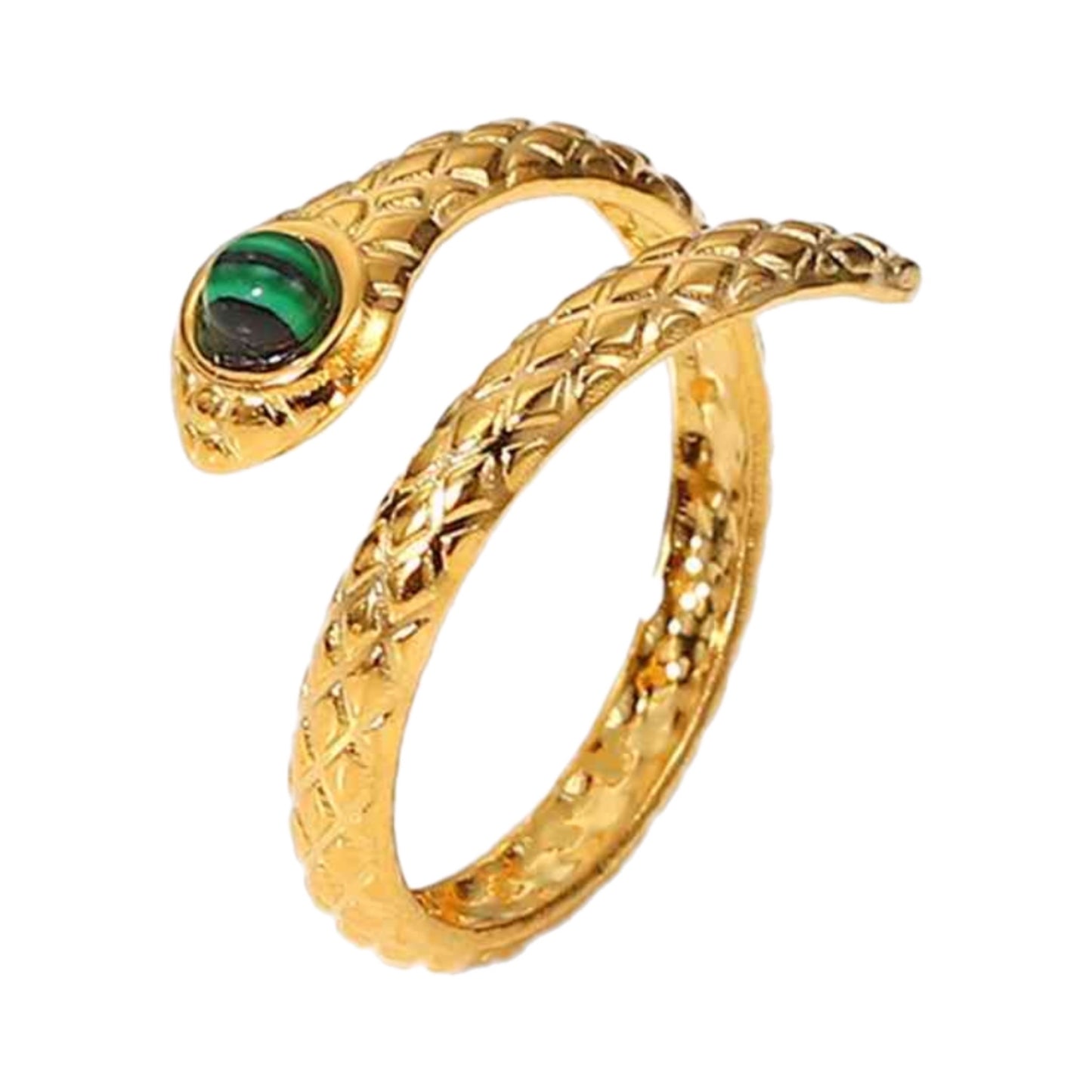 Gold Snake Ring with Malachite