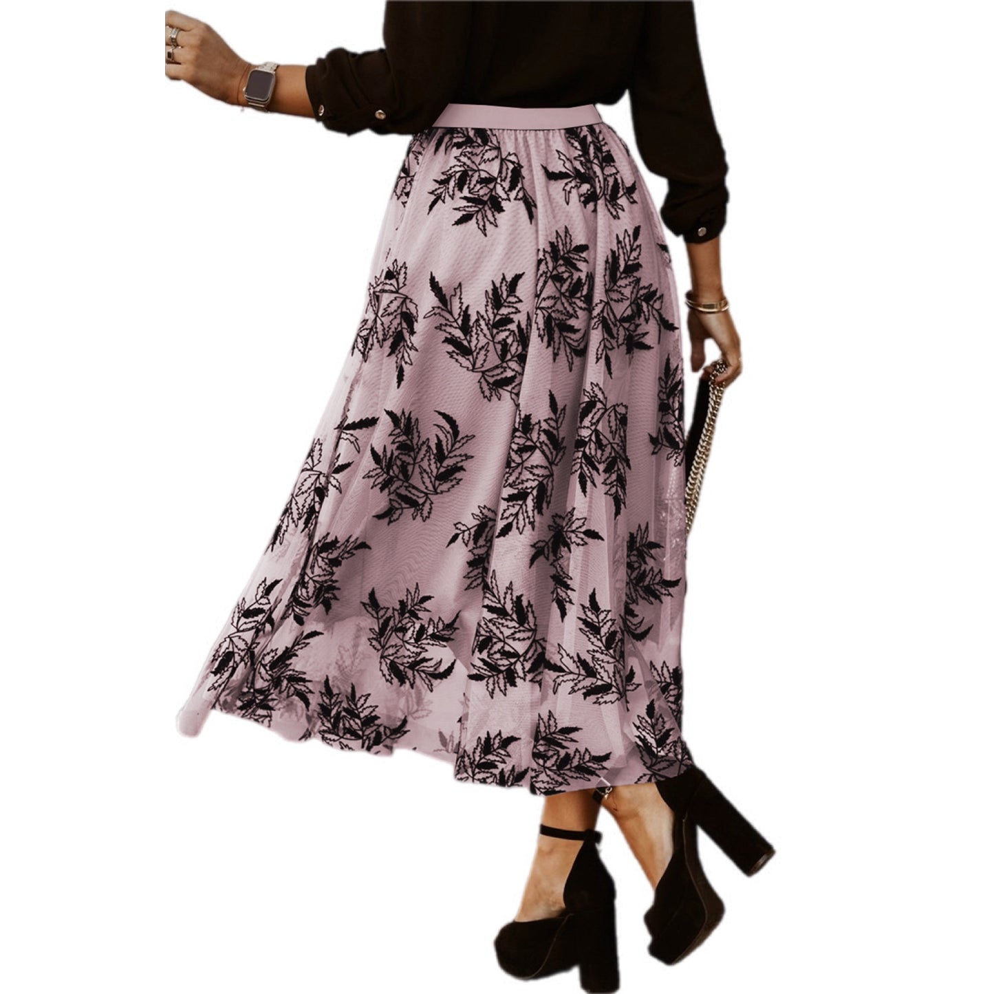 Floral Print Pleated Midi Skirt