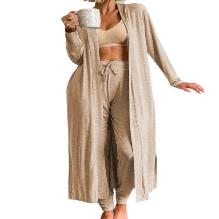 Open Front Cardigan & Pants Lounge Set