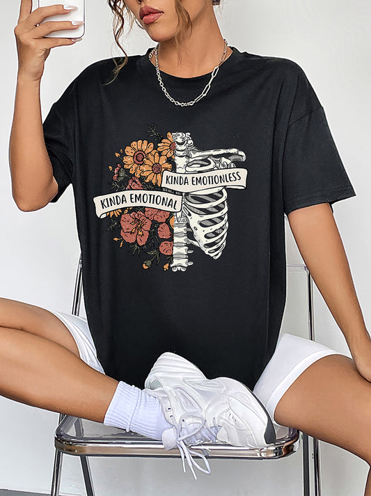 Round Neck Short Sleeve Skeleton Graphic T-Shirt