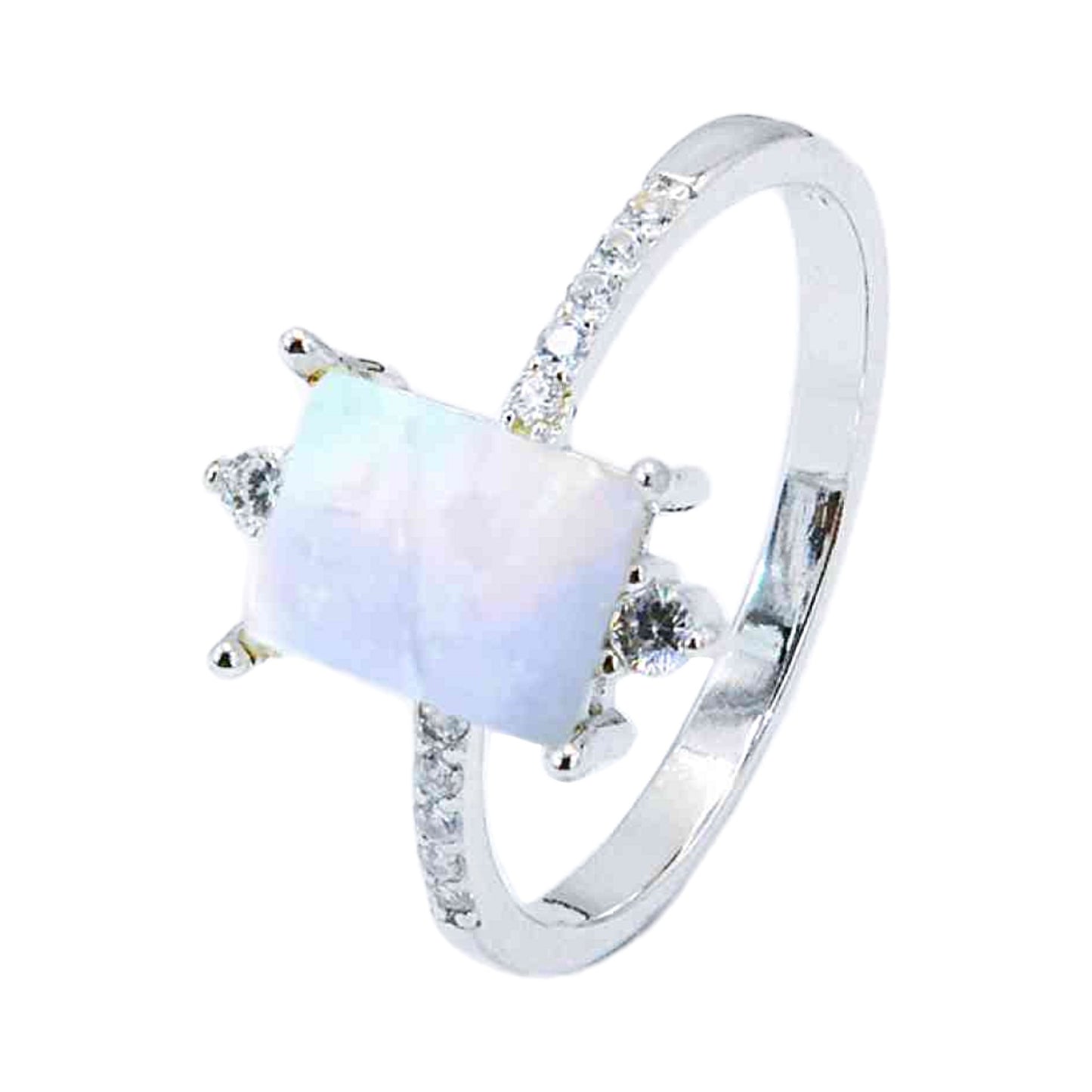 Rainbow Moonstone Rectangle Ring