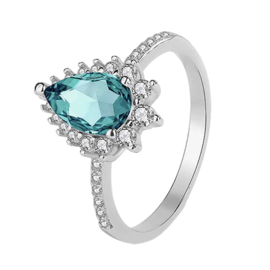 Blue CZ Sterling Silver Pear Ring