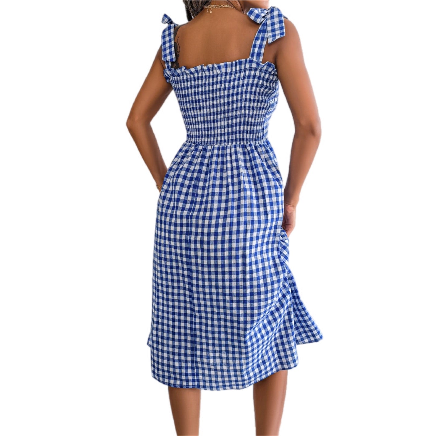 Retro Frill Plaid Midi Dress