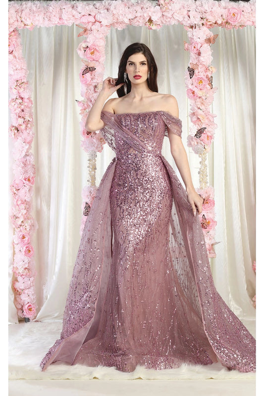 Luxury Sequined Red Carpet Formal Gown with Overskirt