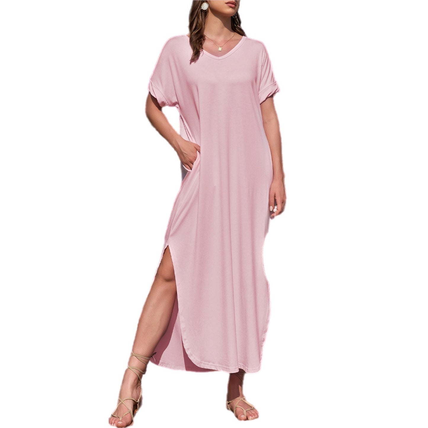 Casual Comfort Side-Slit Maxi Tee Dress