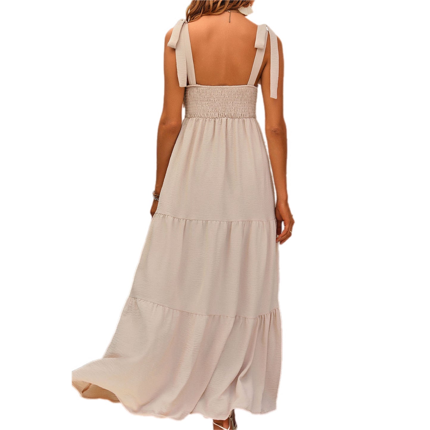 Tie-Shoulder Tiered Midi Sundress