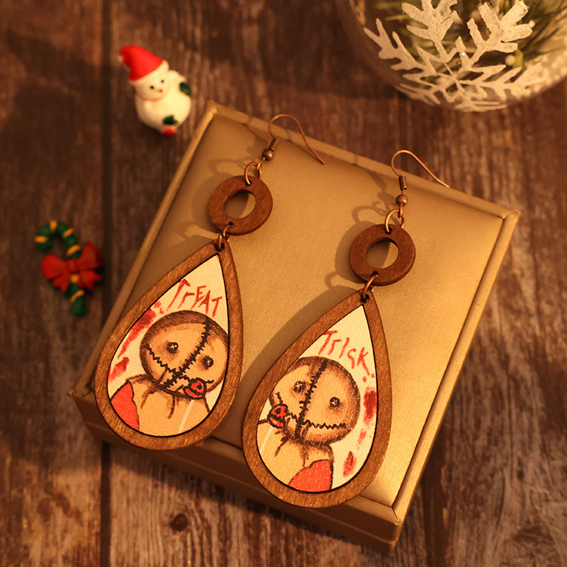 Wooden Halloween Earrings