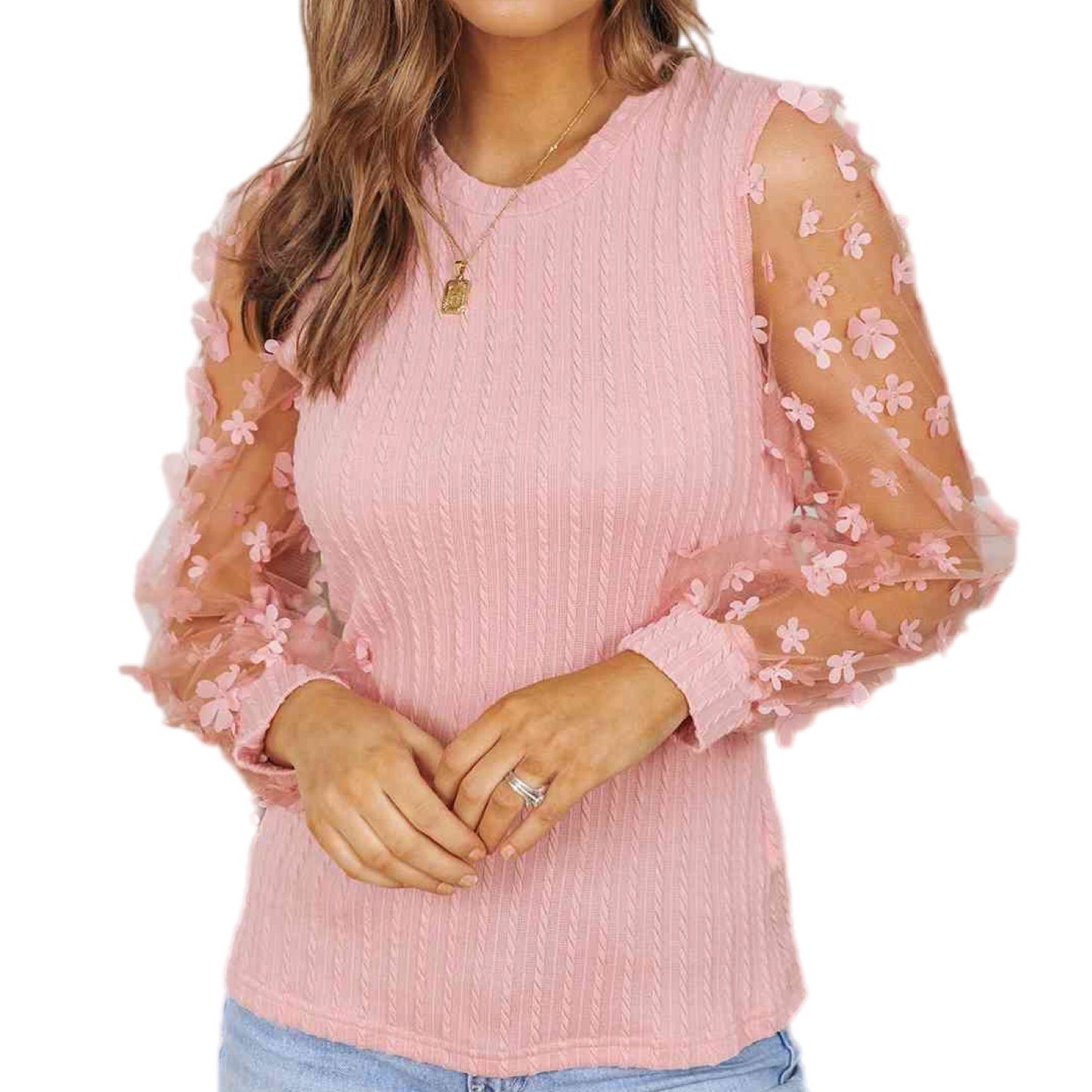 Textured Applique Long Sleeve Blouse