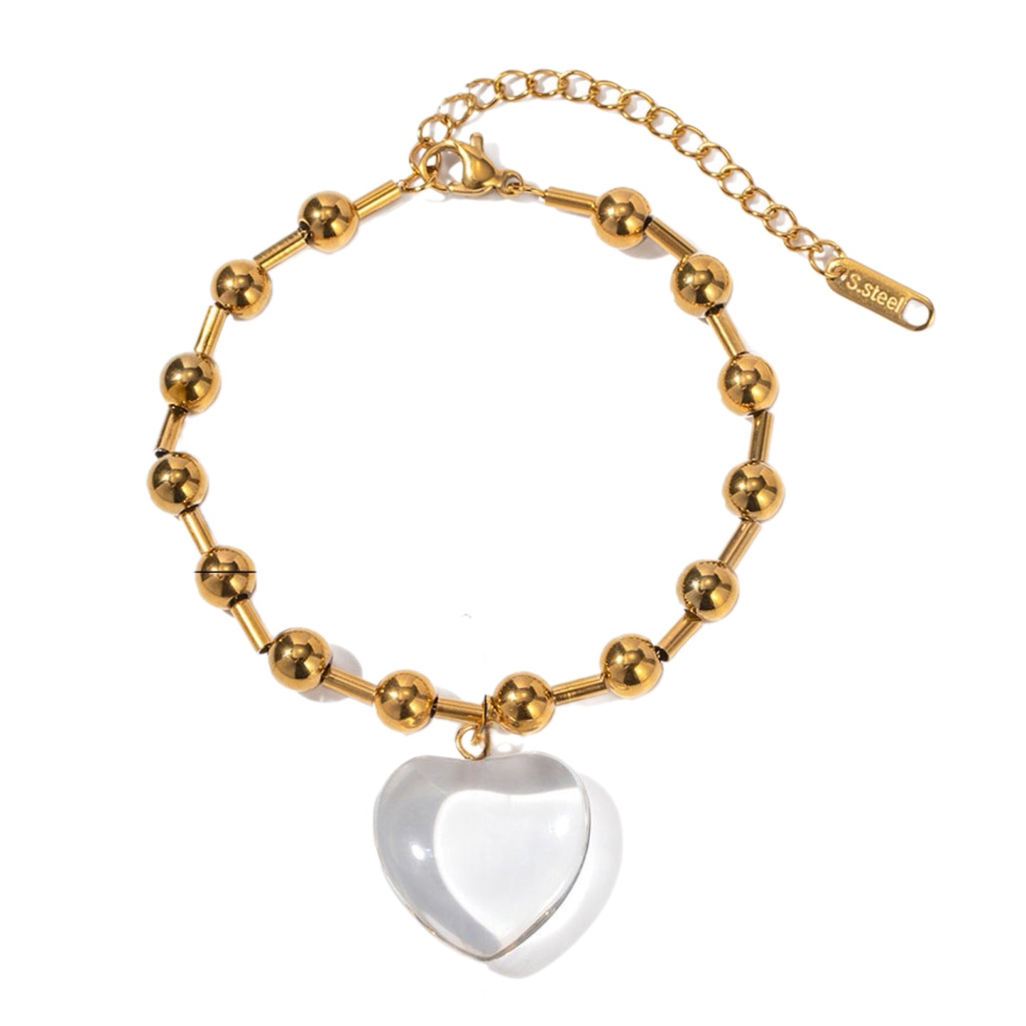 Quartz Gold Steel Heart Charm Necklace or Bracelet