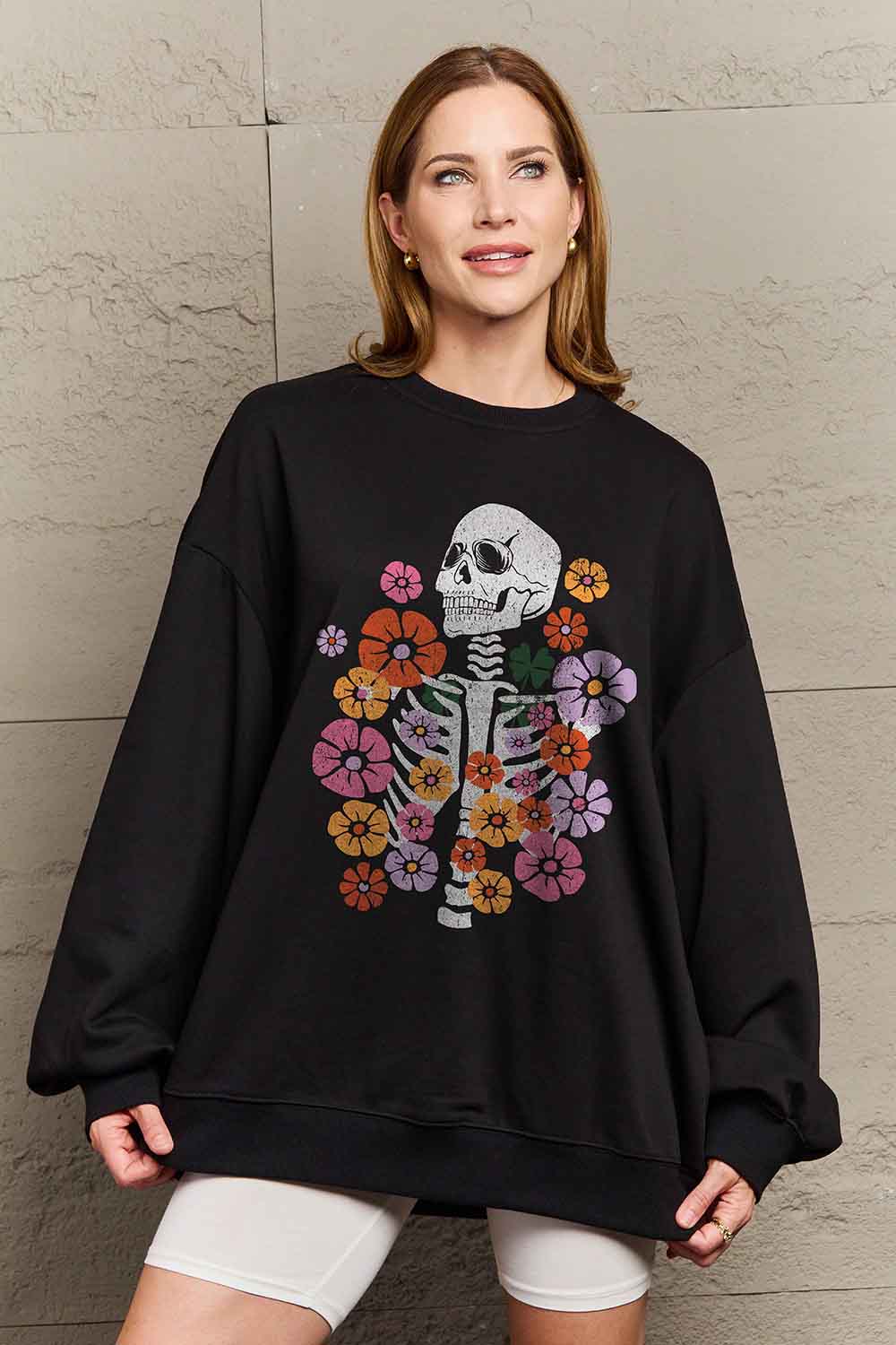 Flower Skeleton Graphic Sweatshirt