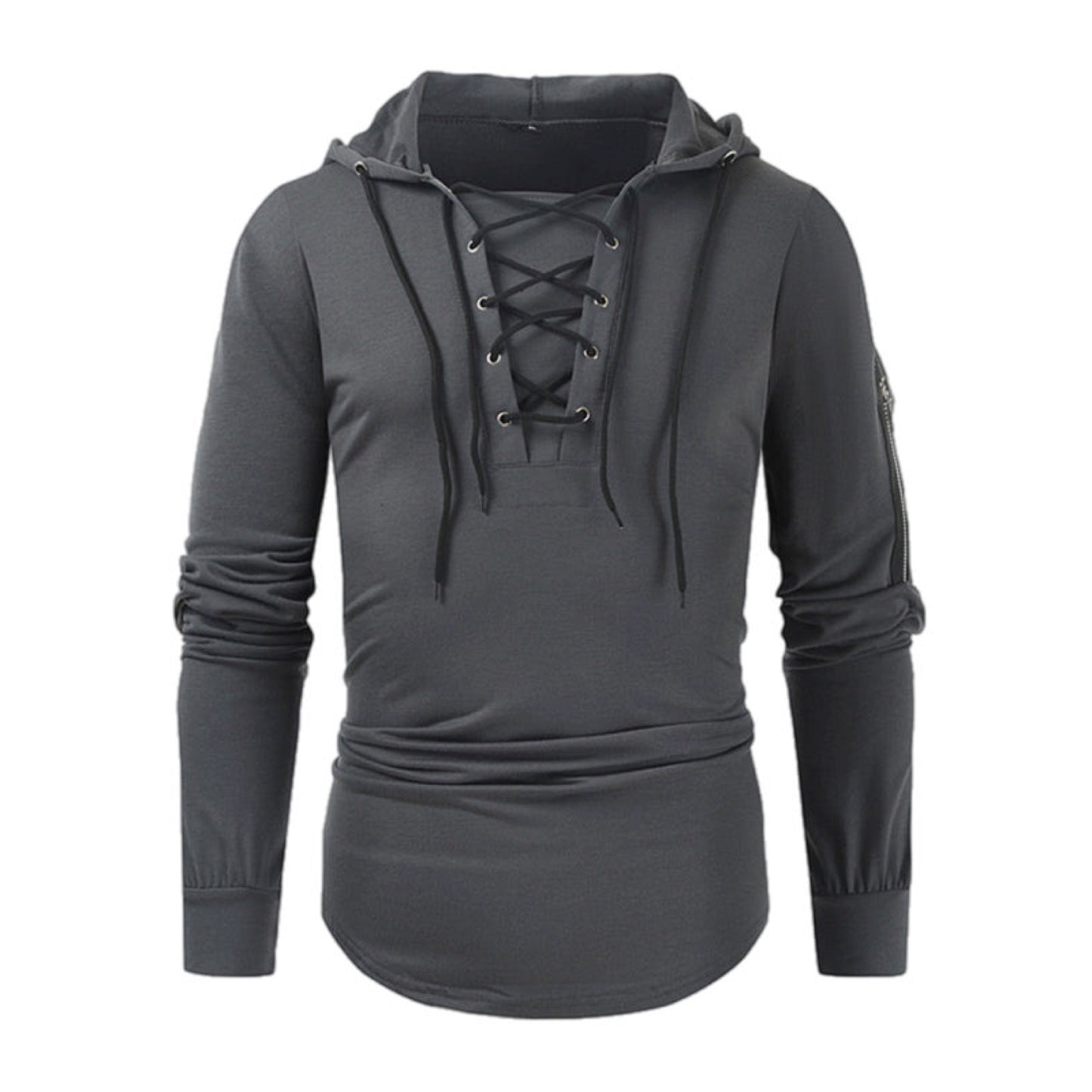 Lace Up Long Sleeve Shirt with Hood