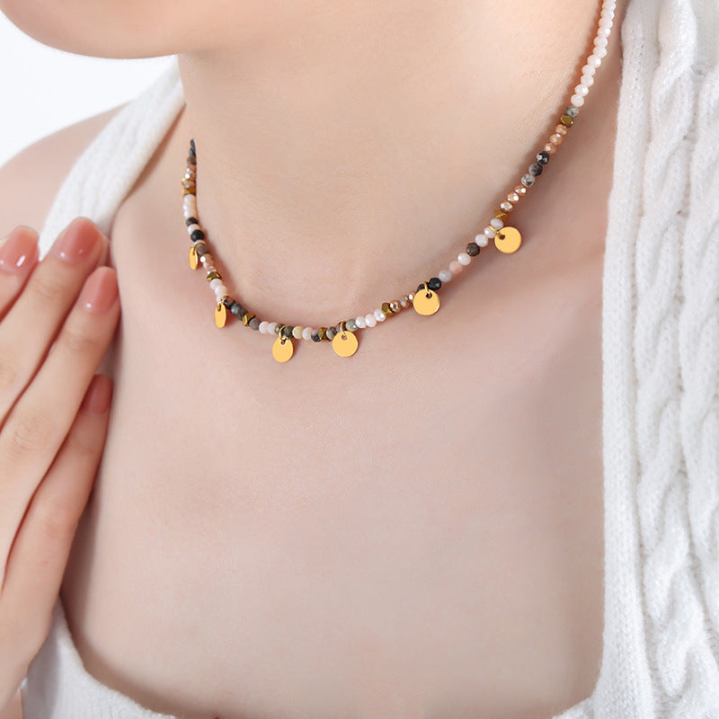 Gold Steel Mixed Gemstone Necklace