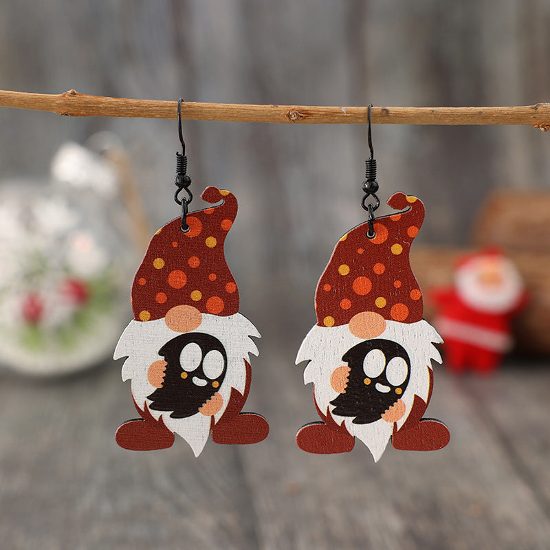 Halloween Gnome Wooden Dangle Earrings