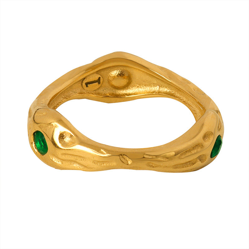 Gold or Silver Steel Ring with Green CZ