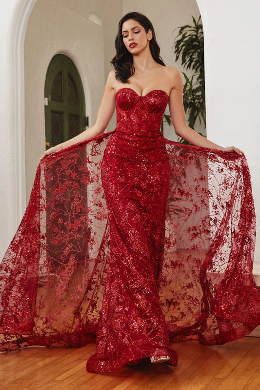 Floral Applique Evening Gown