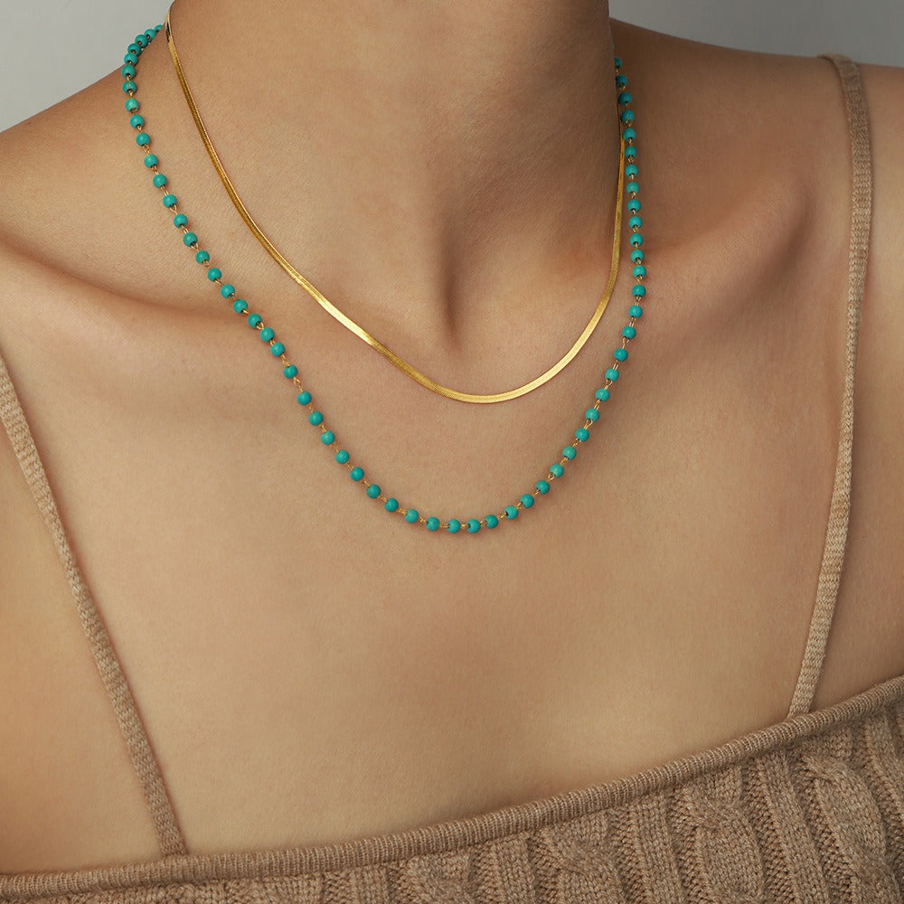 Gold Steel Layered Turquoise Gemstone Necklace