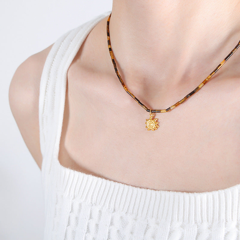 Tiger Eye Gold Sun Charm Necklace