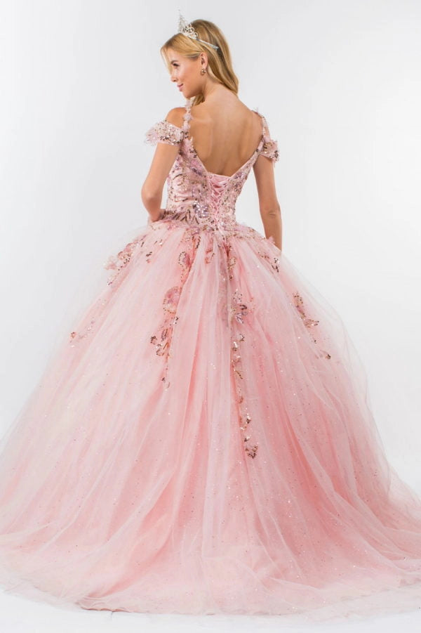 Cold Shoulder Glitter Detailed Quince Ball Gown