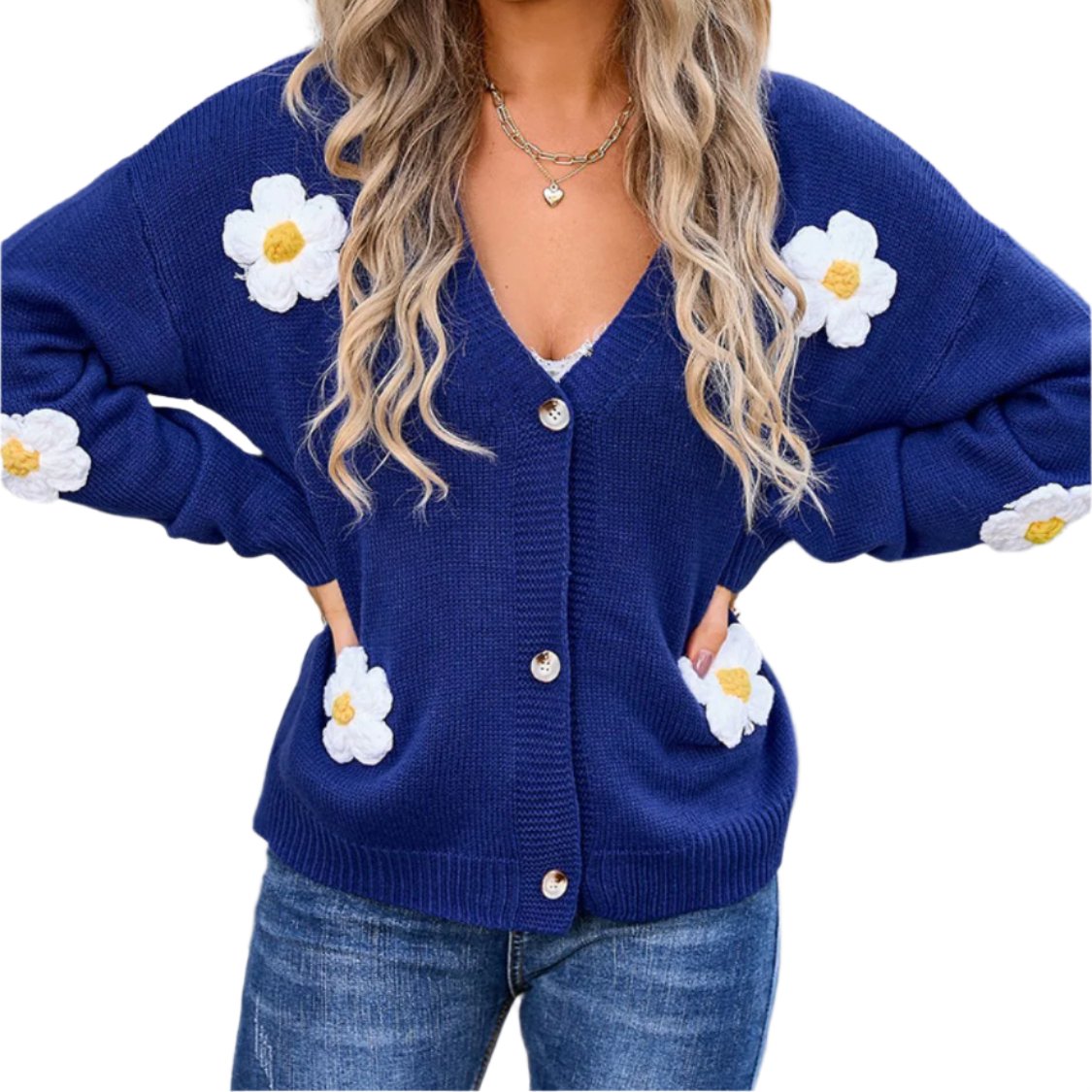 Crochet Flower Button Up Cardigan