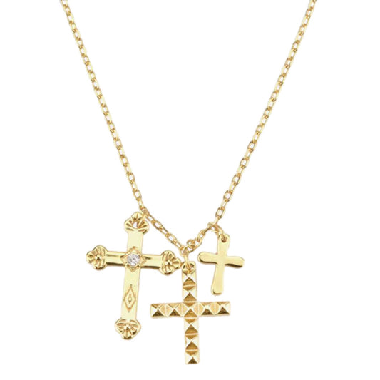 CZ Gold Cross Charm Necklace