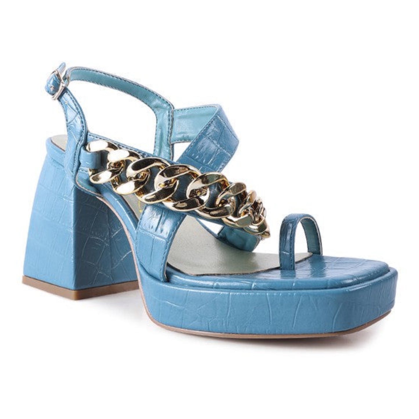 Chain Strap Croc Block Heel Sandal