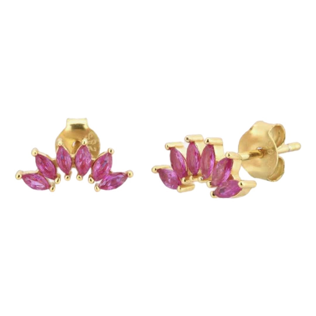 CZ Gold Sterling Stud Curved Earrings